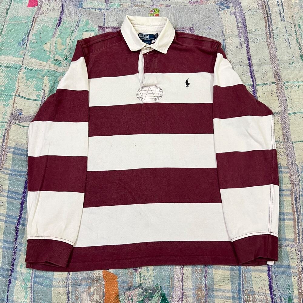 Polo Ralph Lauren Custom Fit Rugby Burgundy & Cream Size Large
